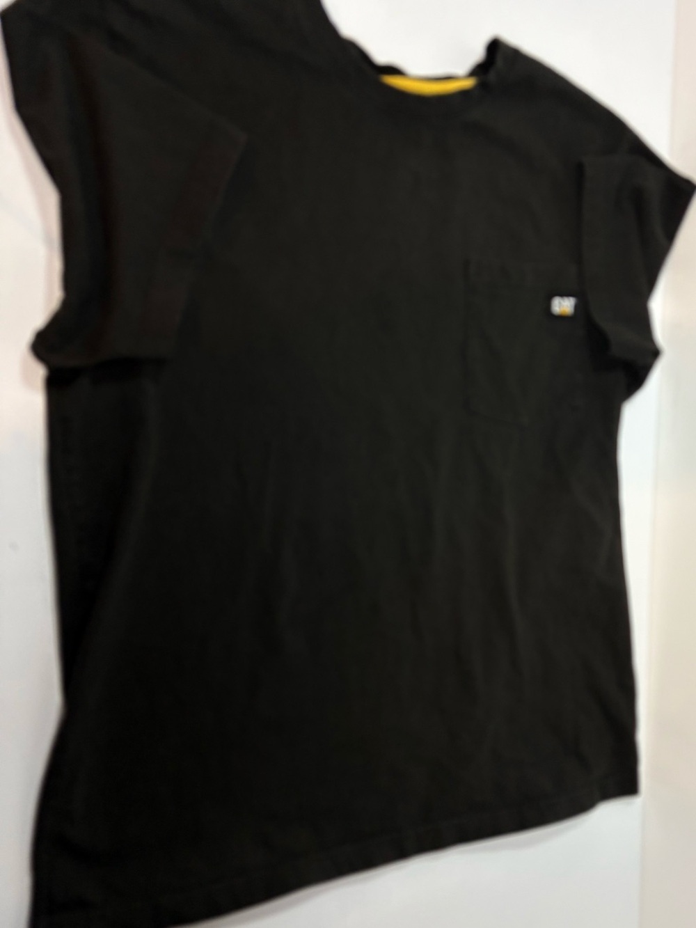 Caterpillar Black Short Sleeve Pocket Tee with Yellow Accent